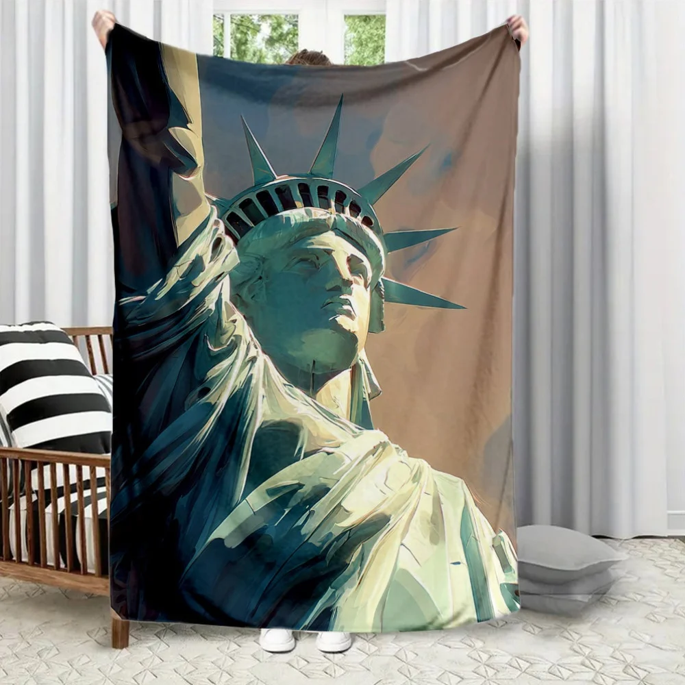 Statue of Liberty design Flannel printed blanket suitable for all seasons suitable for living room office sofa and travel