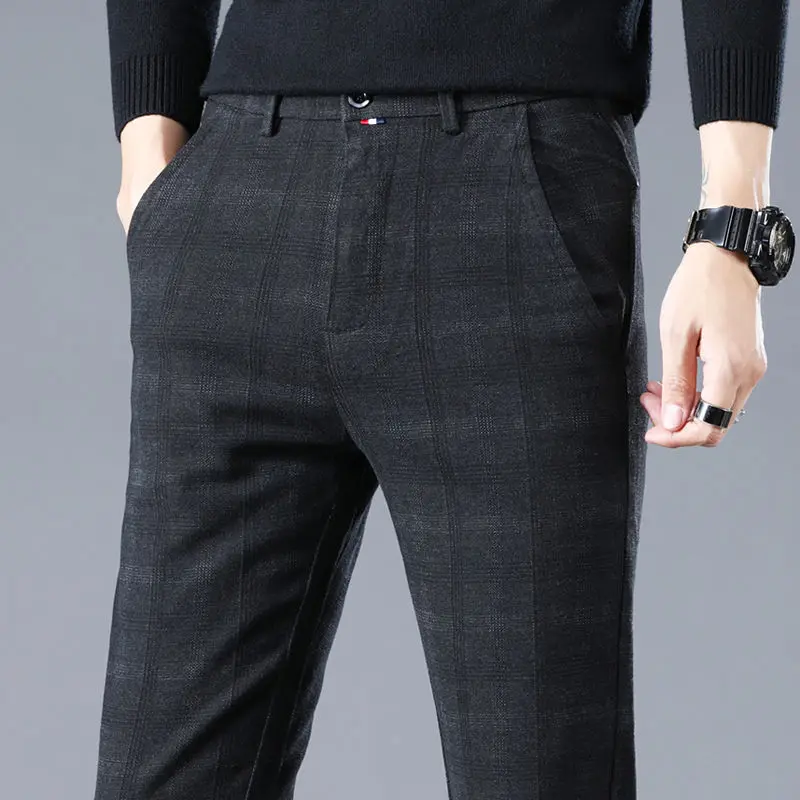 Tressed Male Suit Trousers Slim Fit Straight Tweed Check Plaid Anti-wrinkle Cheap Men\'s Summer Pants New in Vintage Slacks 2024