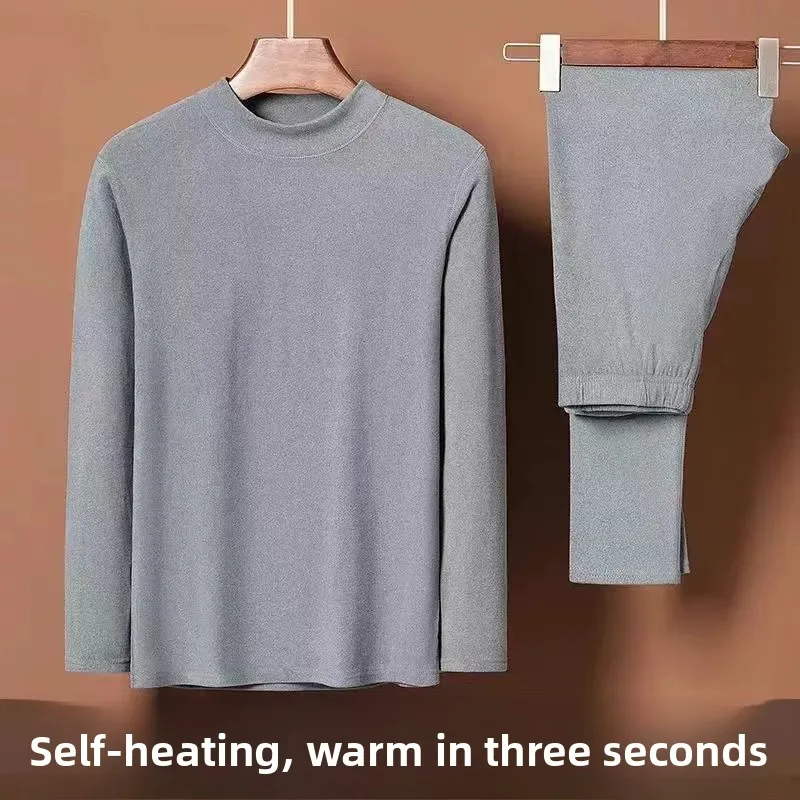 Men's Autumn Thermal Underwear Set Two Pieces Warmth Velvet Pants Long Sleeve mid Neck Home Clothes Winter Collection
