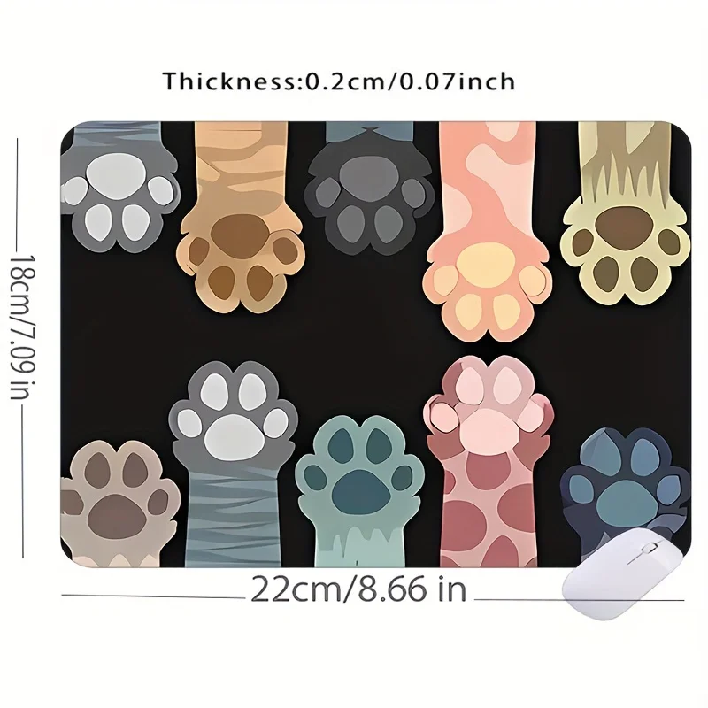 Small mouse pad 180x220x2MM Cute cat paw non-slip rubber base desk mat Office games cartoon animation black desktop accessories
