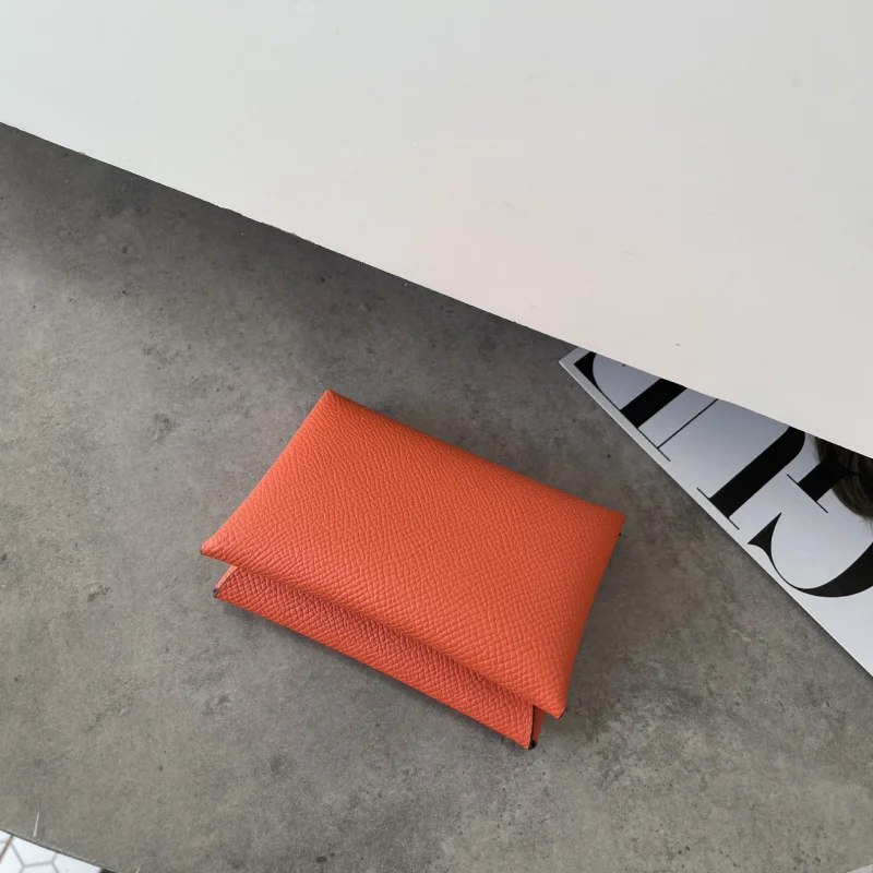 حامل بطاقات مطوية من الجلد الطبيعي للنساء على طراز H EP من الحبوب بزر ضغط عالي الجودة ومحفظة للبطاقات وحقيبة للعملات المعدنية #6