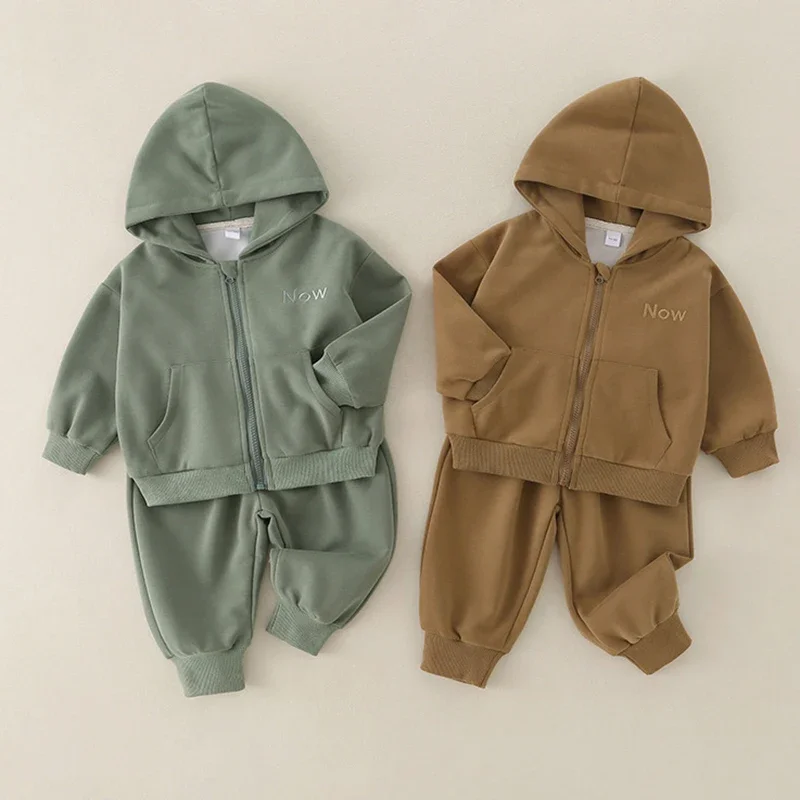 

2025 Autumn New Toddler Hoodie Set Minimalist Letter Printing Zip-Up Tracksuit Set 1-6Y Kids Casual Clothing