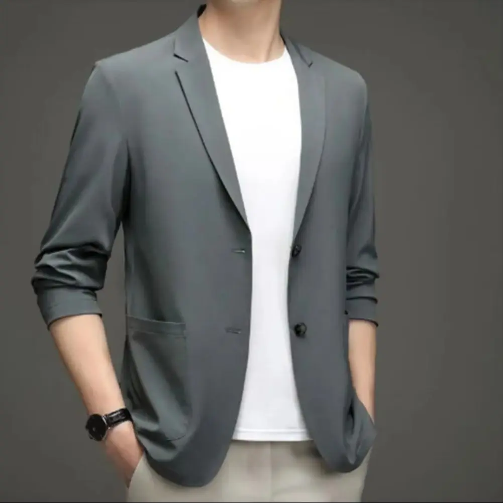 

Мужской деловой пиджак-кардиган приталенного кроя, однотонный, для офиса, с отложным воротником, мужская одежда