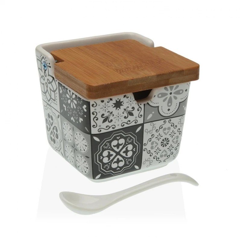 Ceramic kitchen sugar Salt and sugar salt with wooden lid original designs 498700 gray mosaic