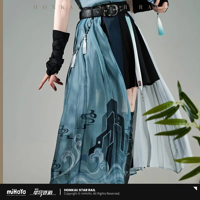 MiHoYo الرسمية لعبة هونكاي: ستار السكك الحديدية Feixiao سلسلة تنورة تنورة مستقيمة الملابس تنورة وسط ذيل حصان تنورة تأثيري هدايا عيد الميلاد