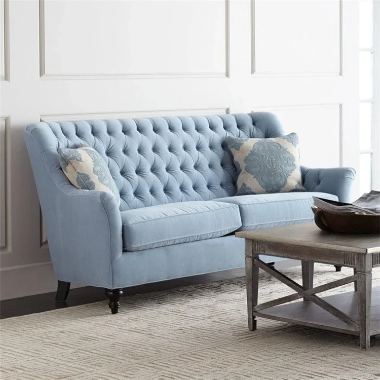 American apartment fabric buckle double sofa furniture hotel lobby leisure triple reception sofa