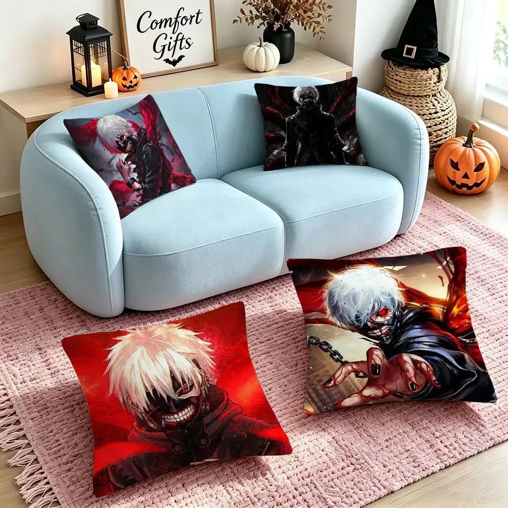 Tokyo Ghoul Kaneki Ken Anime  Pillow Case Square Double-Sided Sofa Cushion Cover Bedroom Bedside Pillow