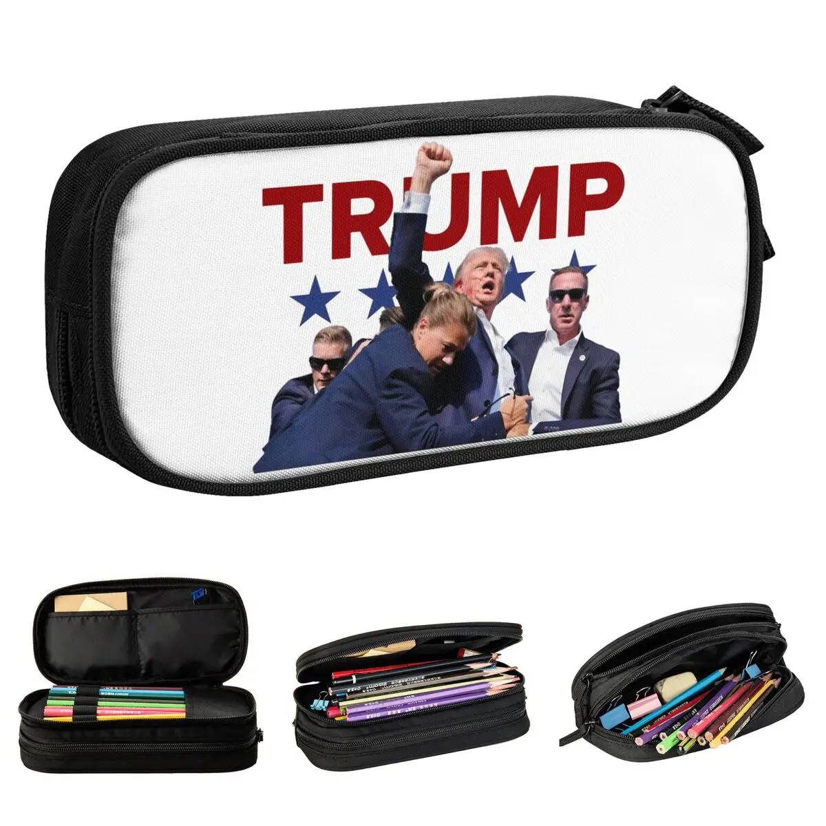 Donald Trump Assassination Attempt Pencil Case Cute MAGA Patriotic Pen Holder Bags Kids Big Students School Cosmetic Pencilcases