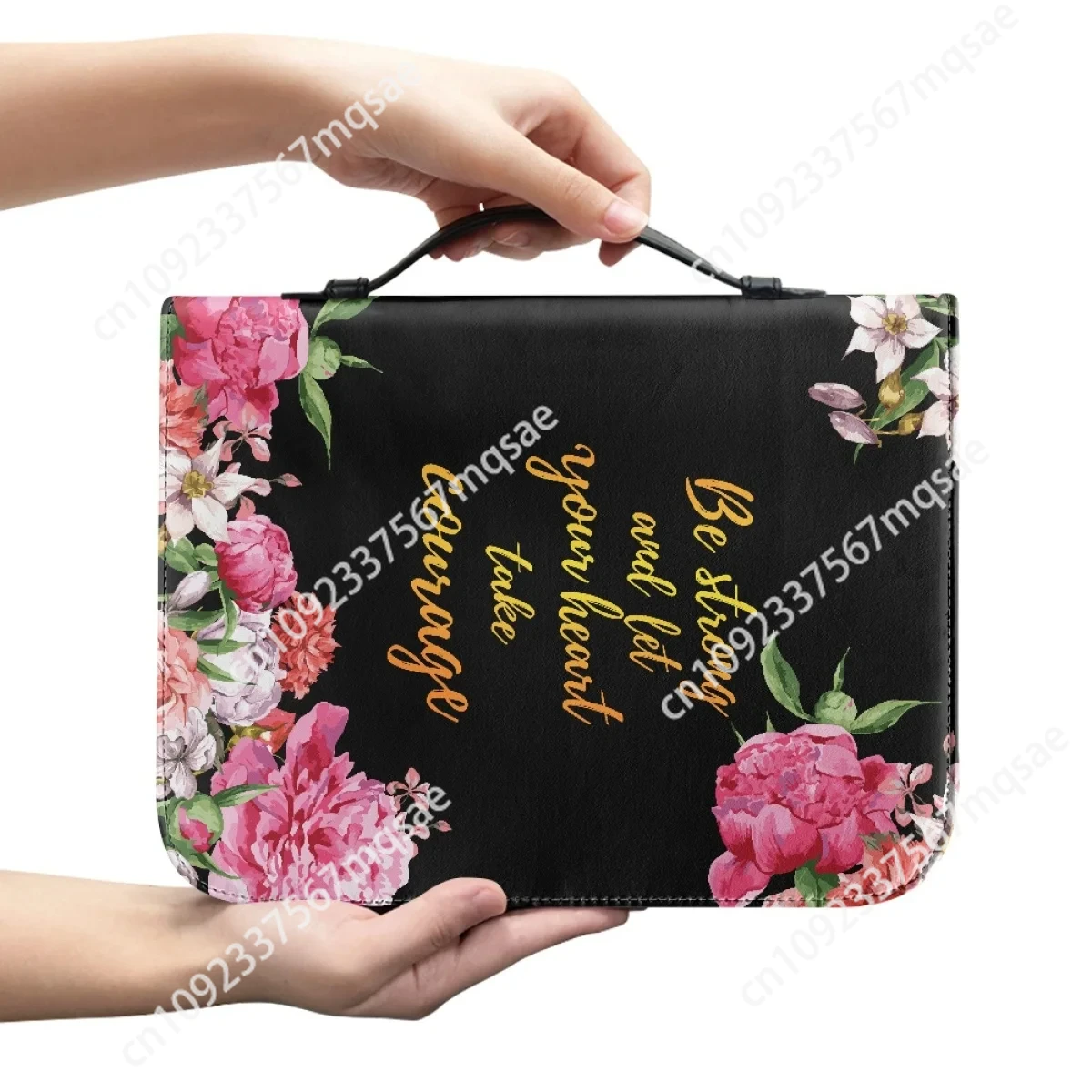 Pretty Floral Bible Verse Print Women's Christian Bags Be Strong and Let Your Heart Take Courage Words Bible Carrying Bags 2023