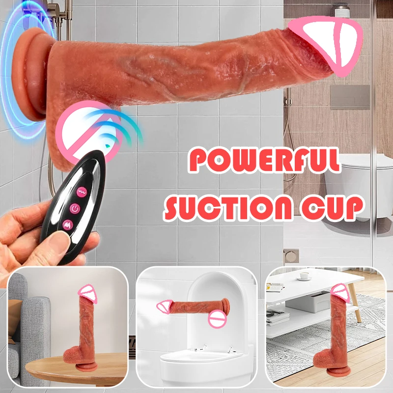 Penis Dildo Realistic Telescopic Vibrating Thrusting Female Masturbation With Suction Cup Heating Remote Control Dick For Women