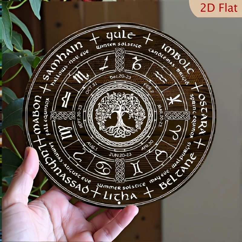 Retro Hexensymbol Wanddekoration, 2D Flaches Eisenschild für Gotischen Altar, Langlebige Metallplatte mit Solstice-Element