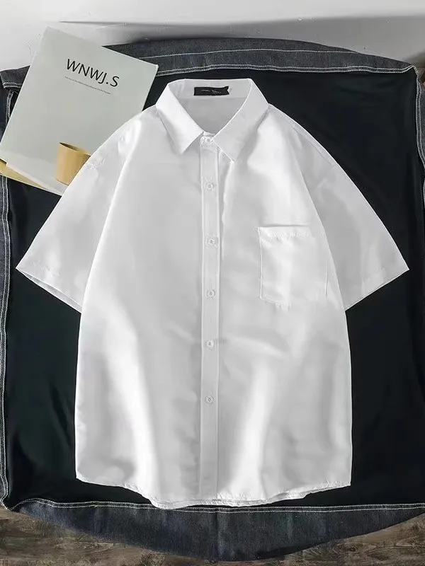 

White Short Sleeve Shirt Summer Loose New Style High End Sensation Inner Wear Outer Wear Pure Color Casual Versatile Shirt