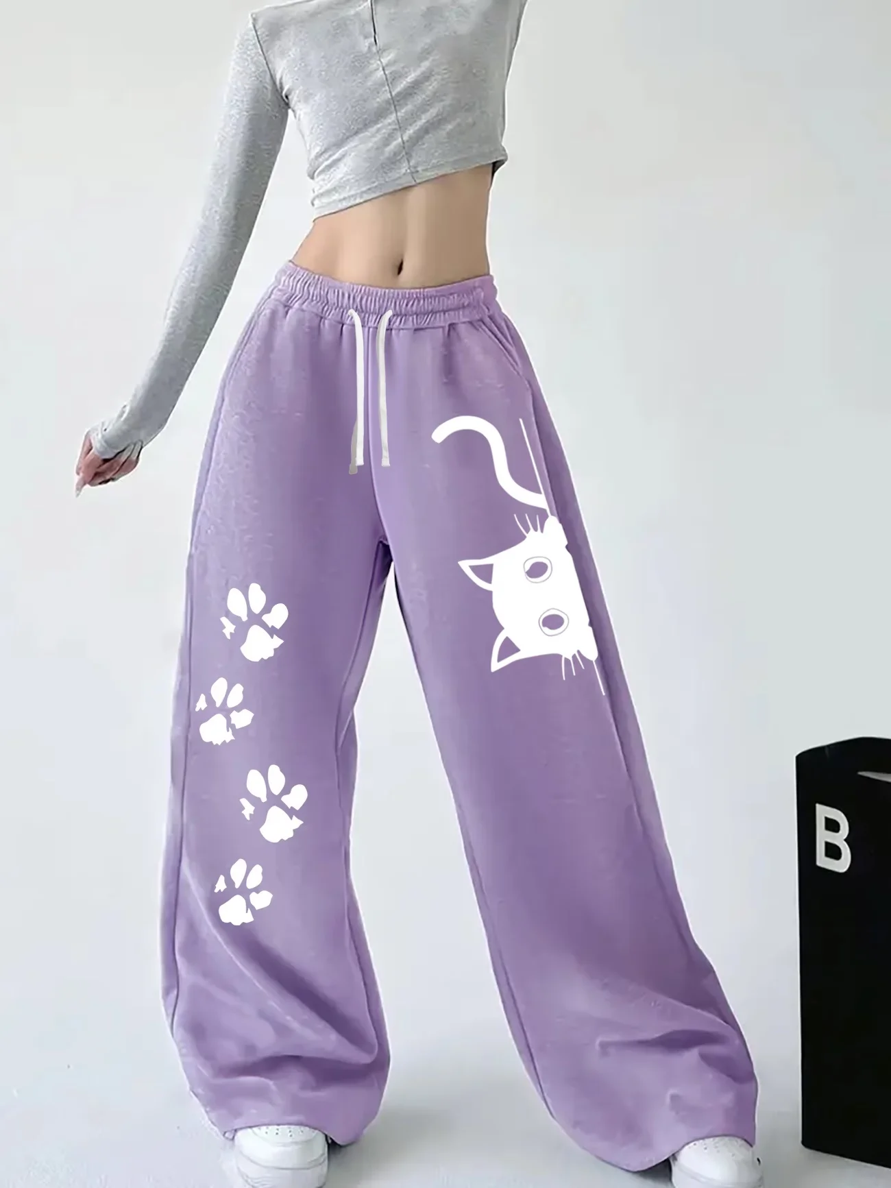 Unisex, gerade geschnittene, lange Hose mit 3D-Katzenmuster, schnelltrocknende Hose für Damen und Herren, lässige Sport- und Freizeitkleidung, Streetwear, Outdoor-Hose mit Kordelzug. – Detail 4