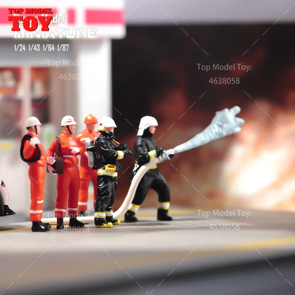 Painted Miniatures 1/18 1/24 1/64 1/43 1/87 Fire Rescue Team 5-person Group Male Scene Figure Doll Unpainted Model For Vehicles