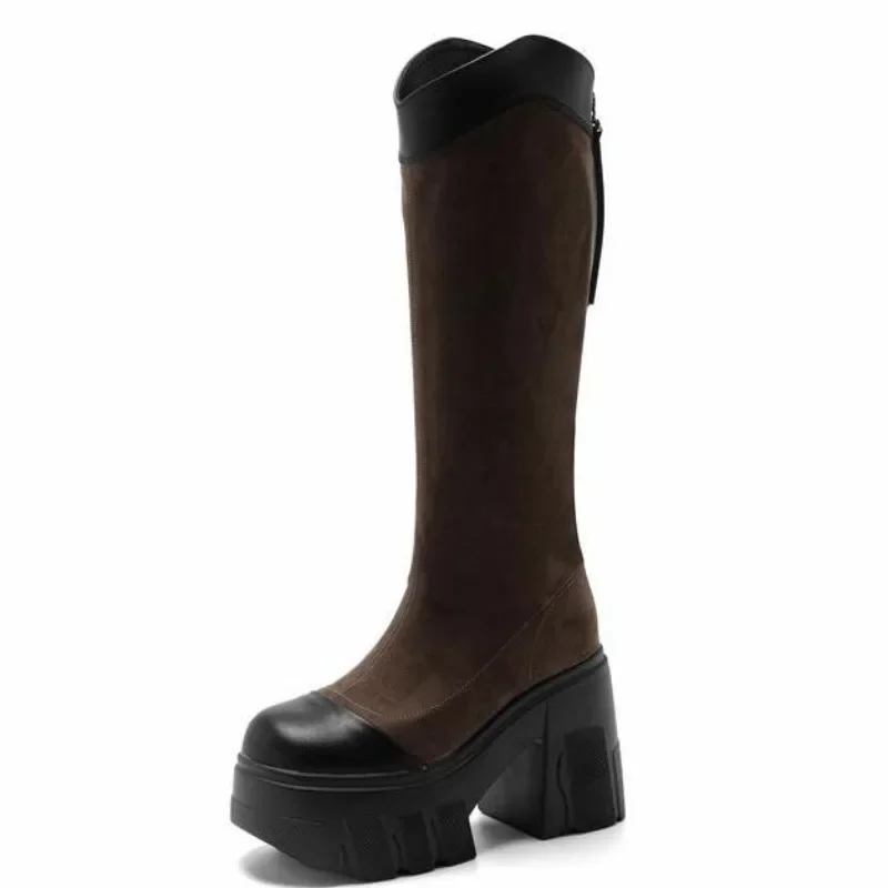 

11 см, весенние женские ботильоны до колена на танкетке из микрофибры, осень 2024, британские ботинки, тканевая кожаная обувь из эластичной ткани