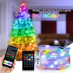 WS2812B girlanda żarówkowa LED Bluetooth USB 5V Dreamcolor RGBIC adresowalna impreza lampki świąteczne dekoracje ślubne wróżka girlanda