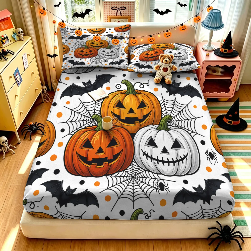 3PCS Halloween pumpkin bat spider web bedding set with no core suitable for decorating bedrooms providing soft bedding