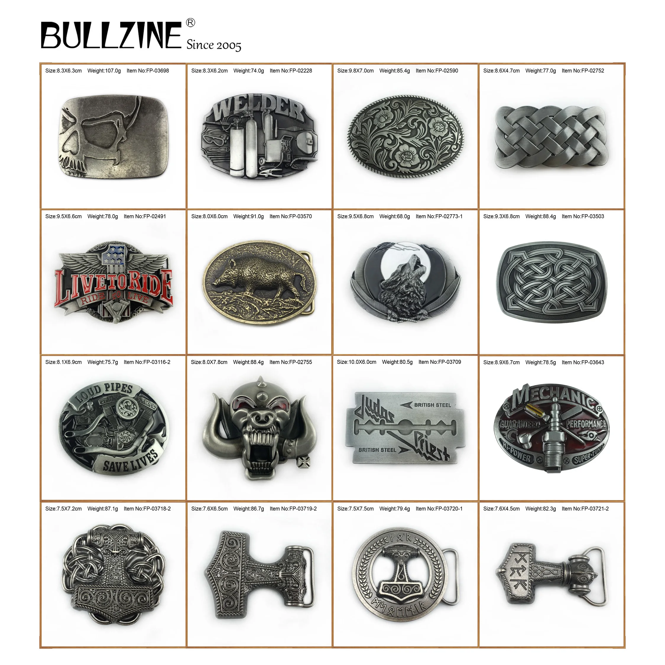 Bullzine Zinc Alloy Embossed skull Mjolnir THORSHAMMER VIKING Welder CARPENTER MECHANIC Fishing Belt Buckle