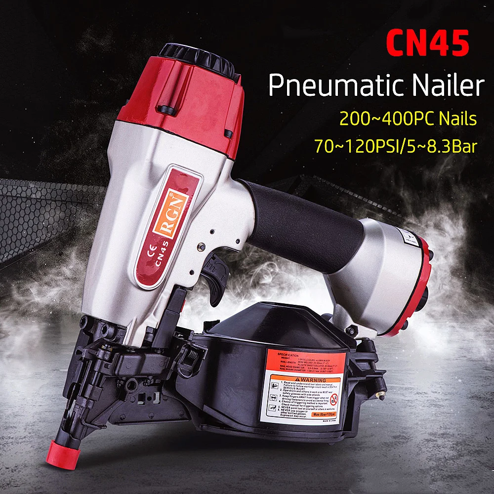 

CN45 Pneumatic Coli Nail Gun Pneumatic Nailer with 200/400 Pcs Nail Load Capacity High Quality 70-120PSI(5-8.3bar) Coli Nail Gun