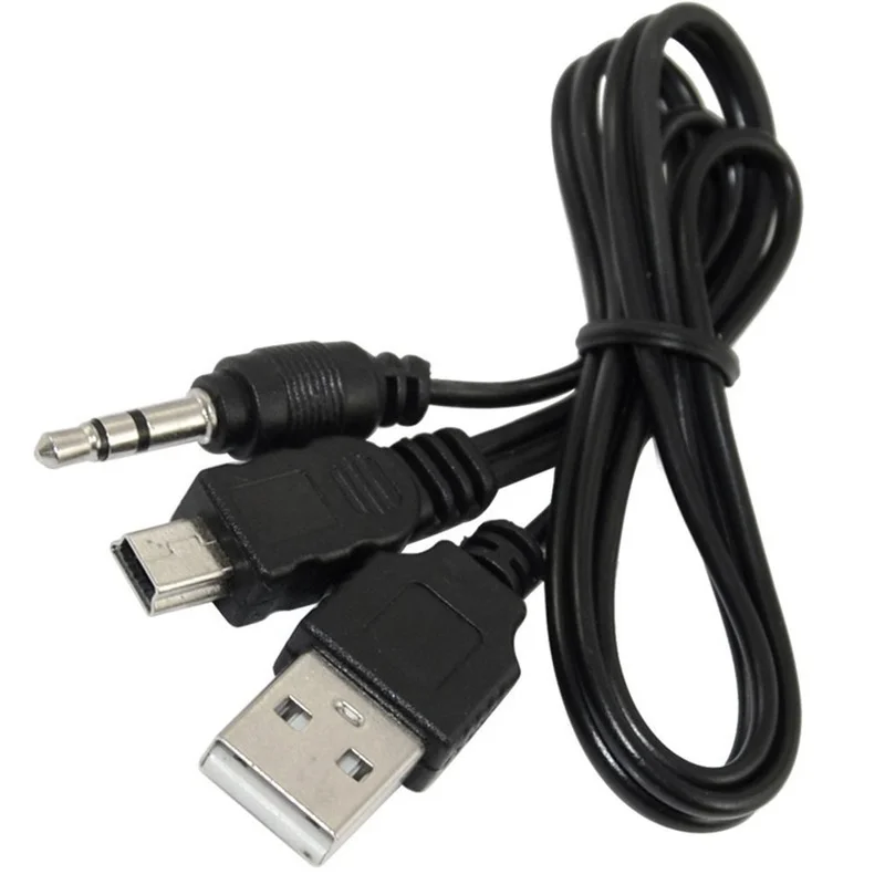 High Quality Black USB2.0 A Male To Mini B Male + 3.5mm Audio AUX 1 To 2 Audio CableAdapter Charger Cable Cord 0.5m