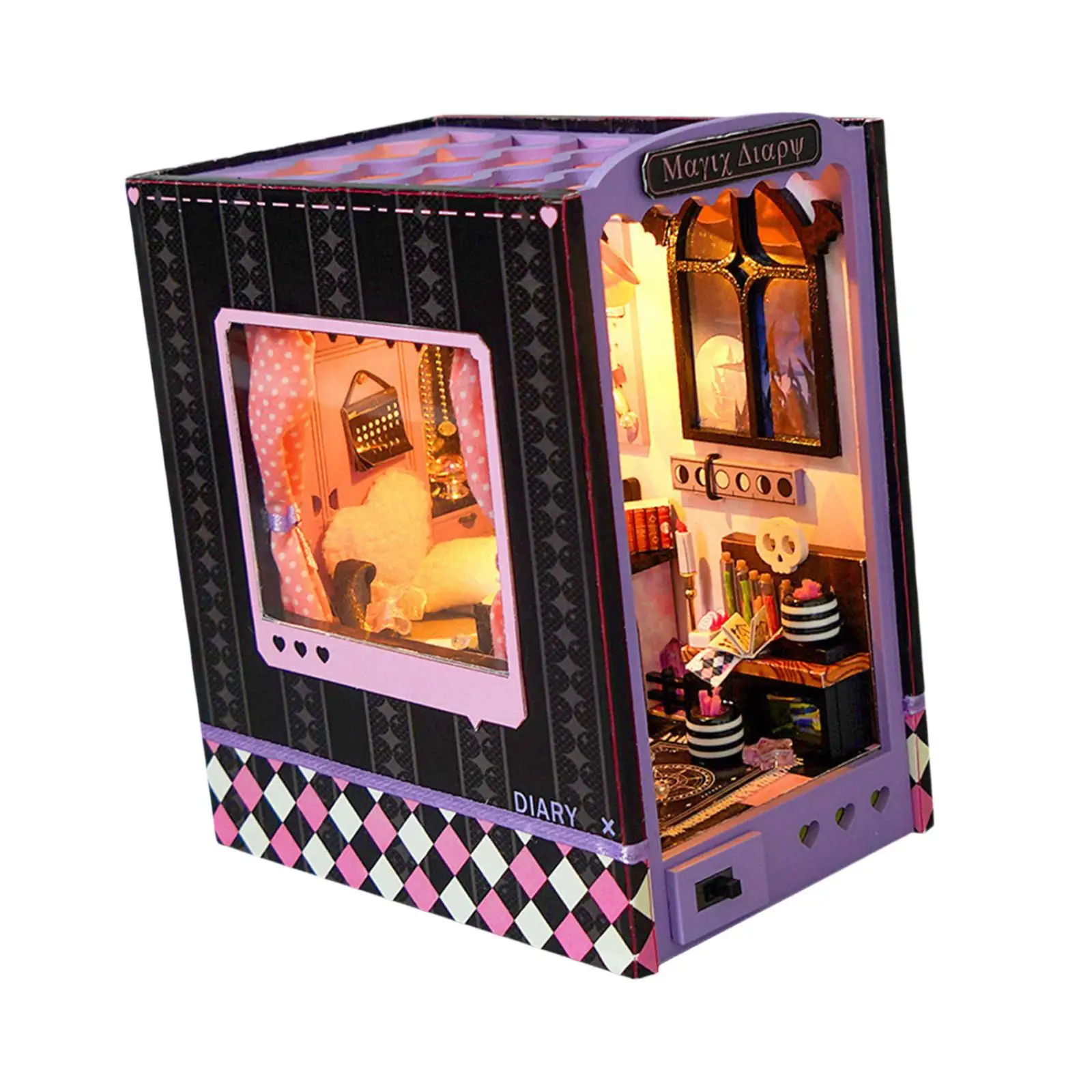 DIY Bookend Kits Doll House Bookends Model Build with LED Lighting Accessories