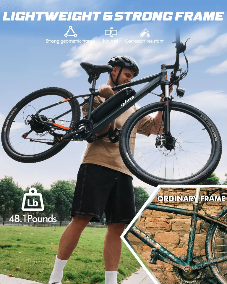 Qlife Race Electric Bike for Adults, Peak 1000W 48V 375Wh Removable Battery,  26" Tire Electric Mountain Bike, 21-Speed Off-road Electric Bicycle, 25MPH 40 Miles image 12