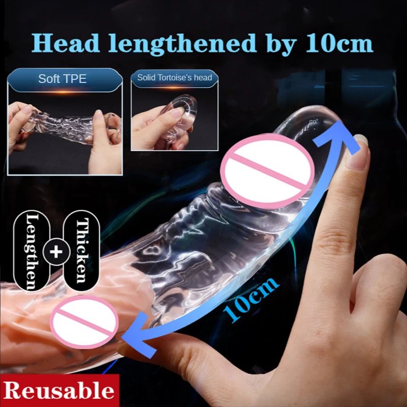 Highly Elastic Crystal Condom Reusable Penis Extender Sleeve Delay Ejaculation Penis Enlargement Intimate Goods Sex Toys For Men