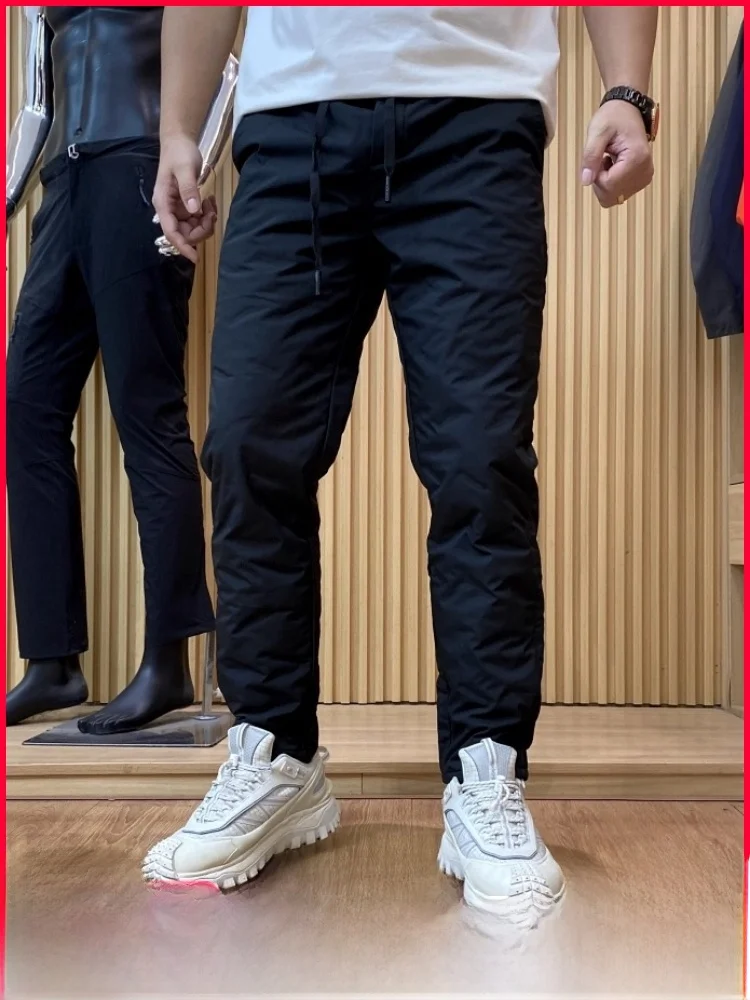

Winter Outdoor Men's Casual Loose Fit Polyester Fce Lined 90 Du down Pants Elastic Waist Warm Lightweight Trousers