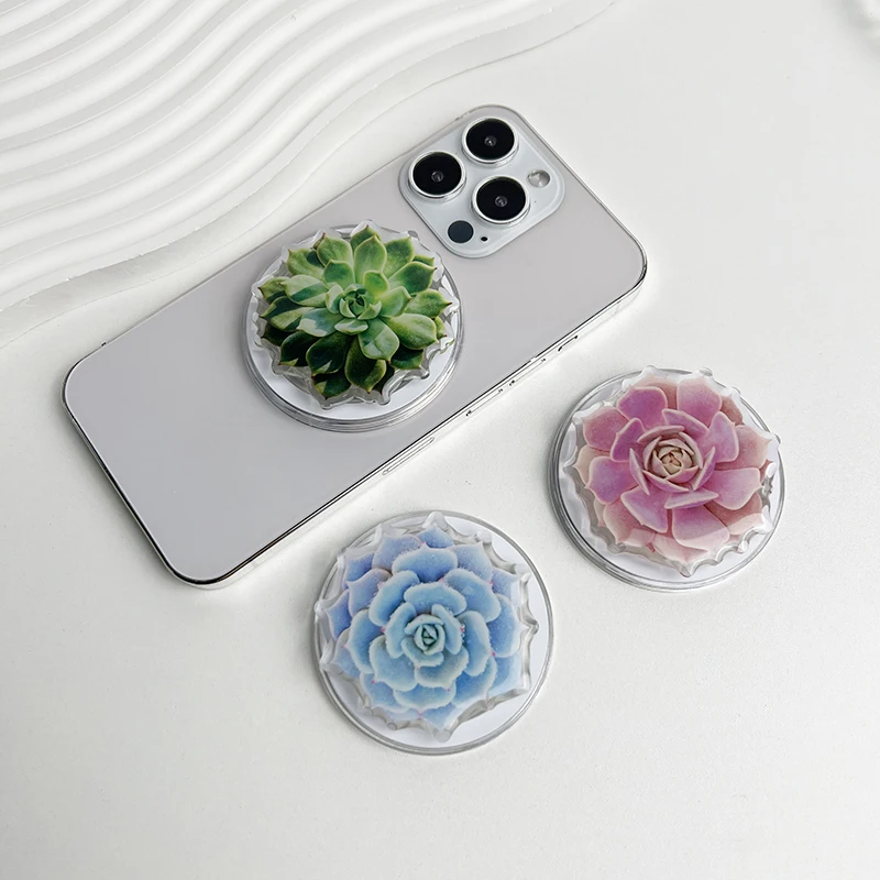 

Cute Succulent Acrylic Phone Holder Socket Talk Grip For Magsafe IPhone Mac Samsung Artificial plant Ring Finger Expanding Stand