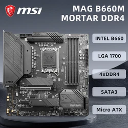 MSI B660M Motherboard MAG B660M MORTAR DDR4 Motherboard Socket 1700 Support  i5 12400f CPU，Intel B660  4xDDR4， Micro-ATX.