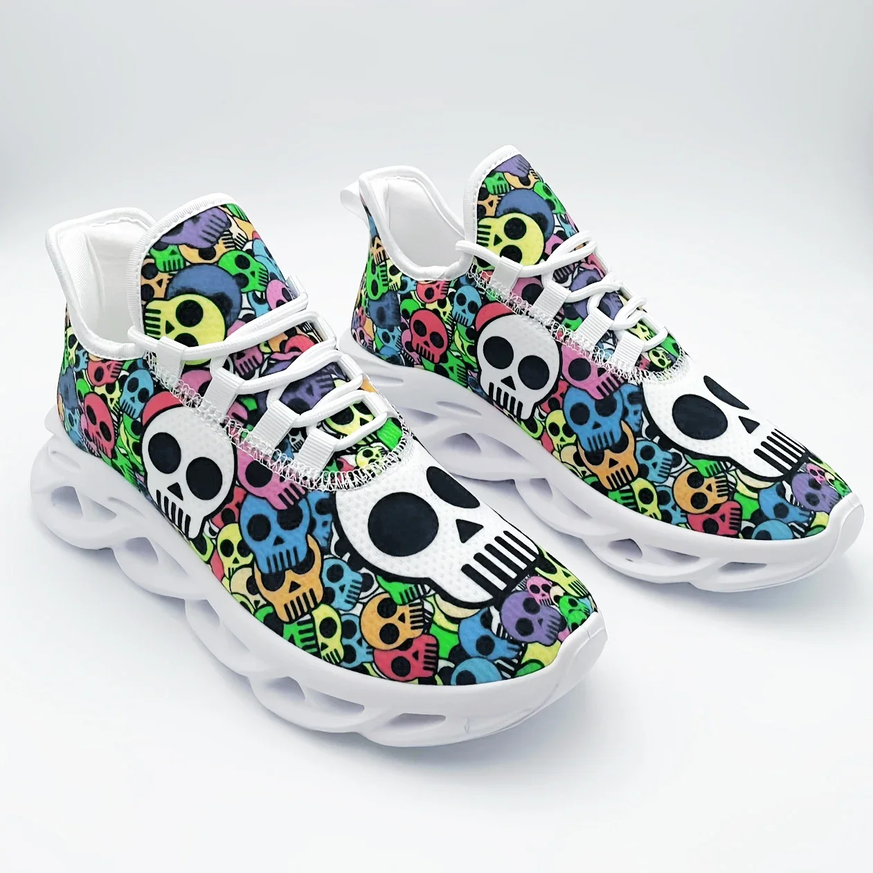 Colorful skull casual sports shoes men's and women's running shoes lightweight mesh shoes - view 3