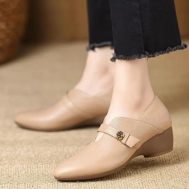 

Women's Wedges Pointed Toe Shoes Soft Sole Breathable Lightweight Non Slip Slip On Mary Jane Shoes Spring Autumn Nude Shoes