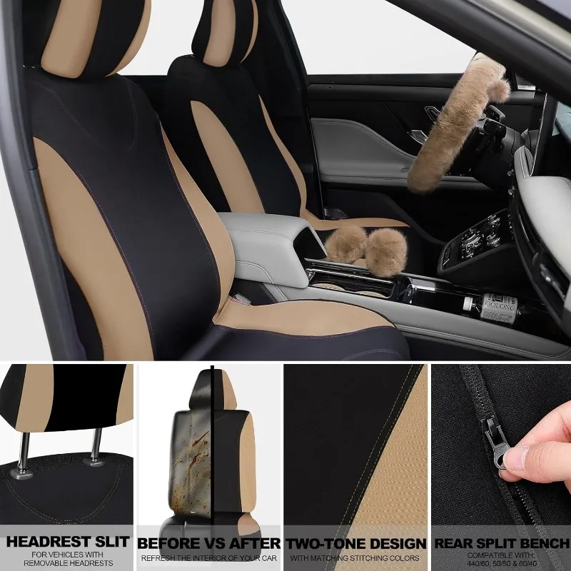 

47 Car Seat Cover Full Set for Women Included Car Front Rear Seat Fluffy Steering Wheel Cover Belt Automotive Floor