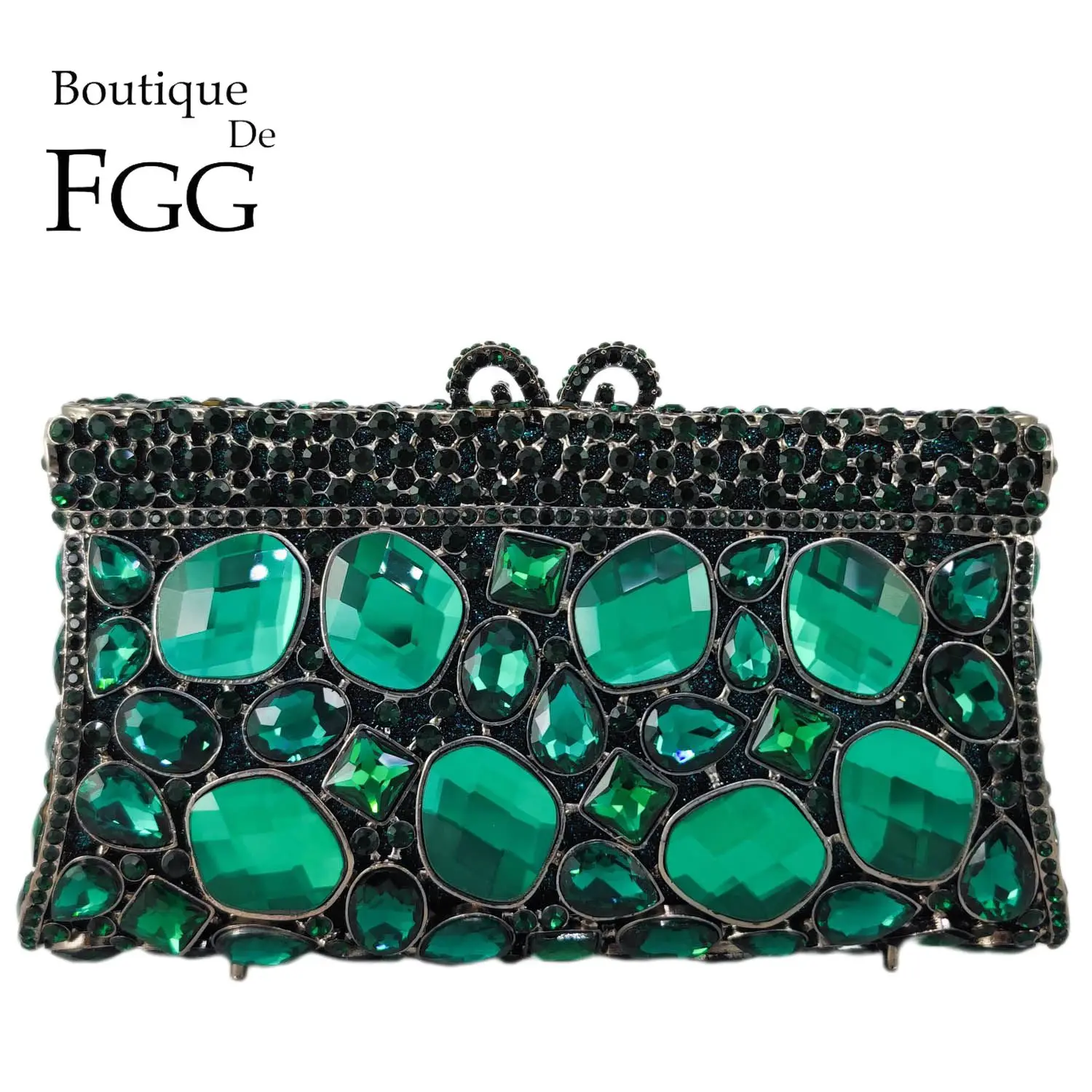 

Boutique De FGG Big Gems Women Green Crystal Clutch Bags Formal Party Rhinestone Evening Handbags and Purses Bridal Wedding Bags