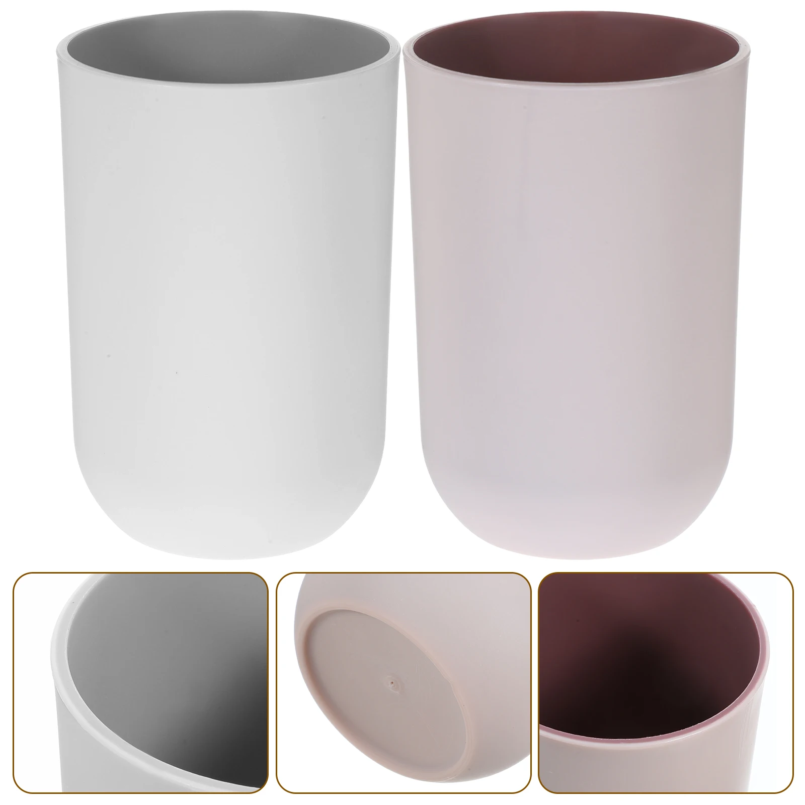 

2 Pcs Pink Grey White Double Color Toothbrush Cups Bathroom Mouthwash Drinking Tumbler Reusable Travel Holder Storage