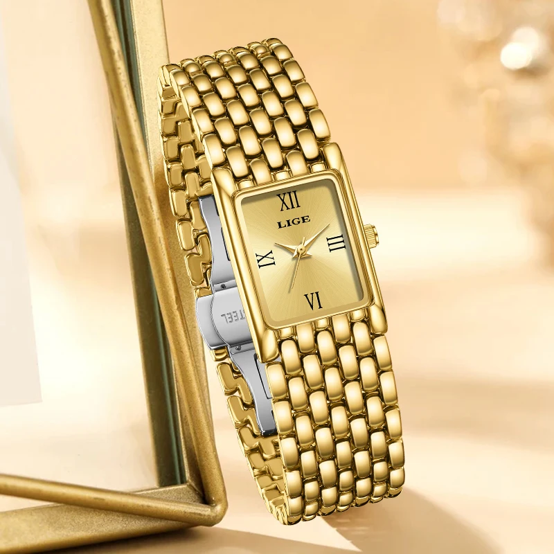 LIGE Top Brand Luxury Woman Watch Elegant Fashion Casual Square Bracelet Quartz Watches for Women Analog Movement Ladies Clocks
