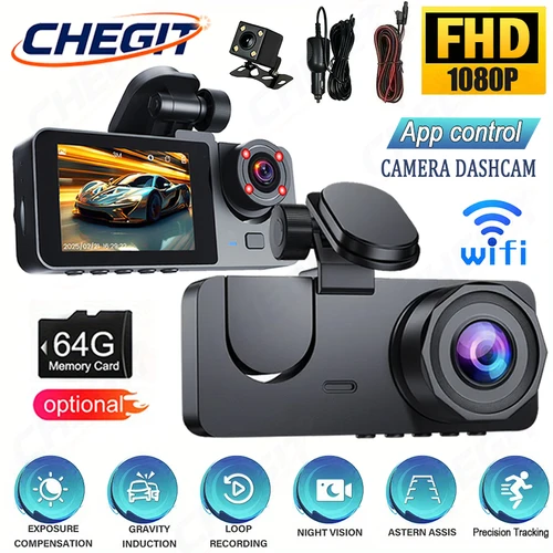 Imagen 1 del producto NUEVA Cámara para Auto DVR 1080P HD WIFI 2/3 Cámaras, Cámara de Tablero para Auto, Grabadora de Video, Cámara de Visión Trasera y Delantera, Visión Nocturna, Accesorios para Auto