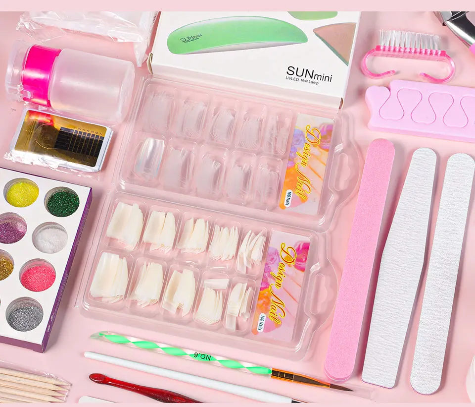 Nagel Acryl Pulver und Flüssiges Monomer Nägel Kunst Dekoration für Maniküre Set Kit Kristall Nagel Glitter 3D Nagel Tipps Schnitzwerkzeuge – Detail 2