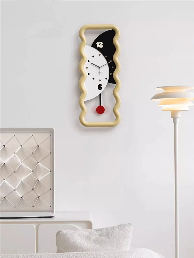 

Non-Perforated Cream Style Art Wall Clock Living Room Modern Simple Clock Fashion Atmosphere Creative Clock 9.7*23.6in/9.7*19.7i