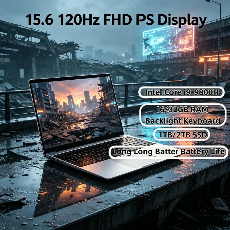 

2026 Top 15.6 Inch Laptop i9-9880H 120Hz FHD IPS 16/32GB RAM 2TB SSD Backlit Keyboard Long Lasting Battery Notebook