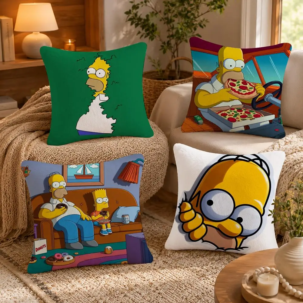 Hot T-TThe S-Simpsons Cushion Cover Soft Short Plush Pillow Case Double Sided Print Washable Sofa Bed Home Decor Gift