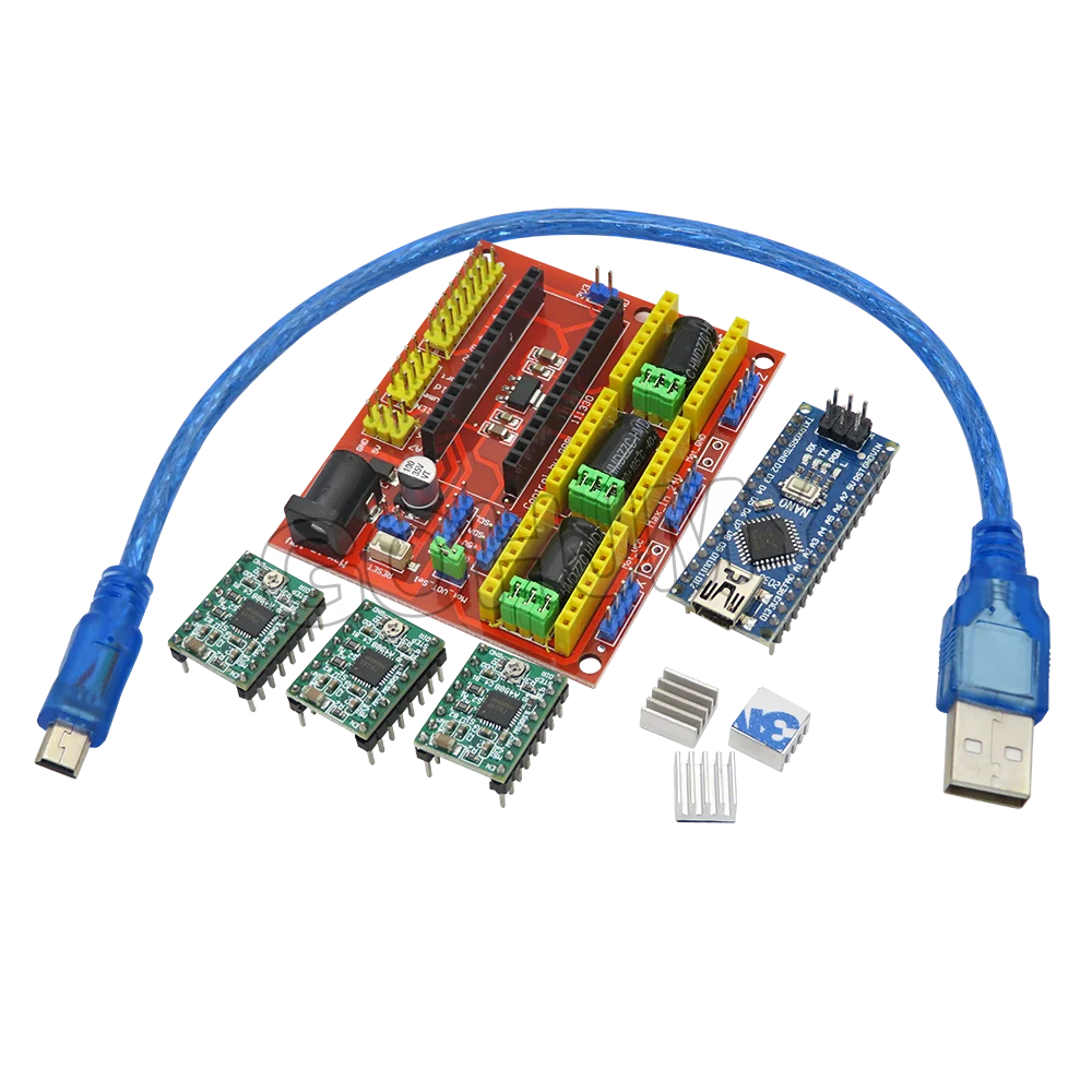 CNC Shield DRV8825 V3 V4 Engraving Machine 3D Printer/ A4988 Driver Expansion Board For Arduino + NANO 3.0 UNO R3 With USB Cable