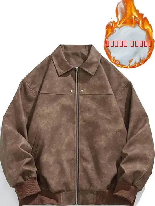 

American Retro Cotton PU Leather Jacket Baseball Vest Outerwear Men's Loose Casual Couple's High Quality Emulation