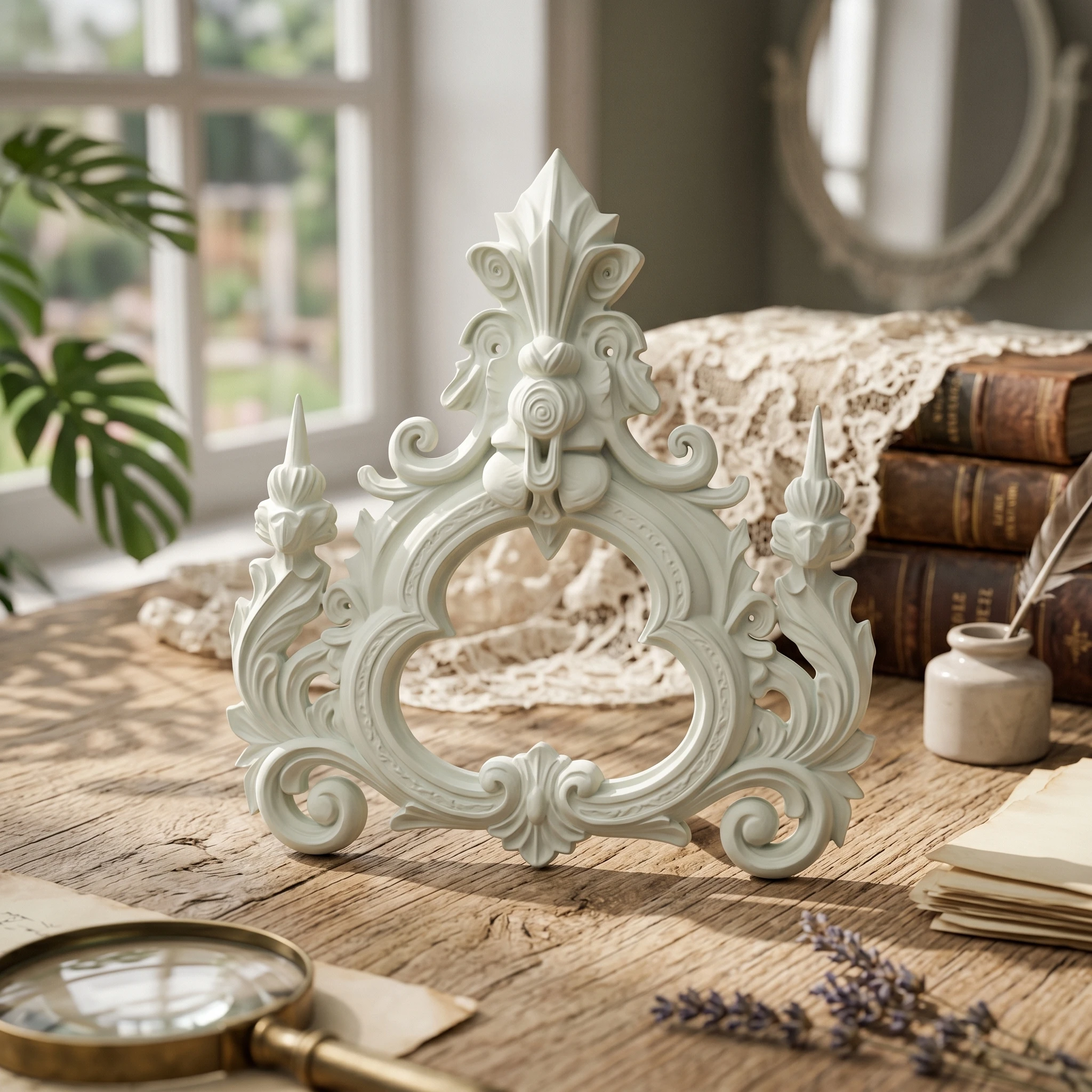 Medieval Picture Frame Scrollwork Baroque Photo Frame Image Holder Oval Opening Home Decor Tapered Bottom