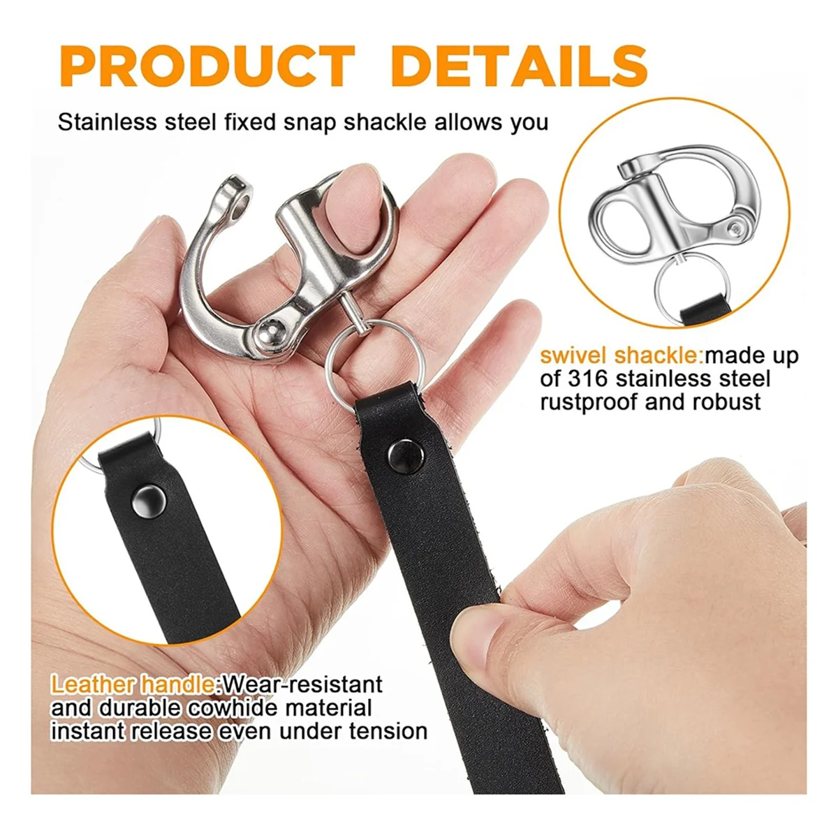 A002 8 Pcs Quick Release Snap Shackle with PU Leather Handle 316 Stainless Steel SCBA Mask Quick Release Clip Swivel Shackle view 5