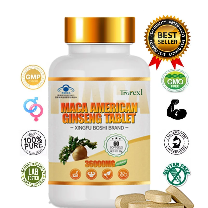 American Ginseng Capsule 60 Tablets 100% Pure Non-GMo Supports Reproductive Health Natural Energizer