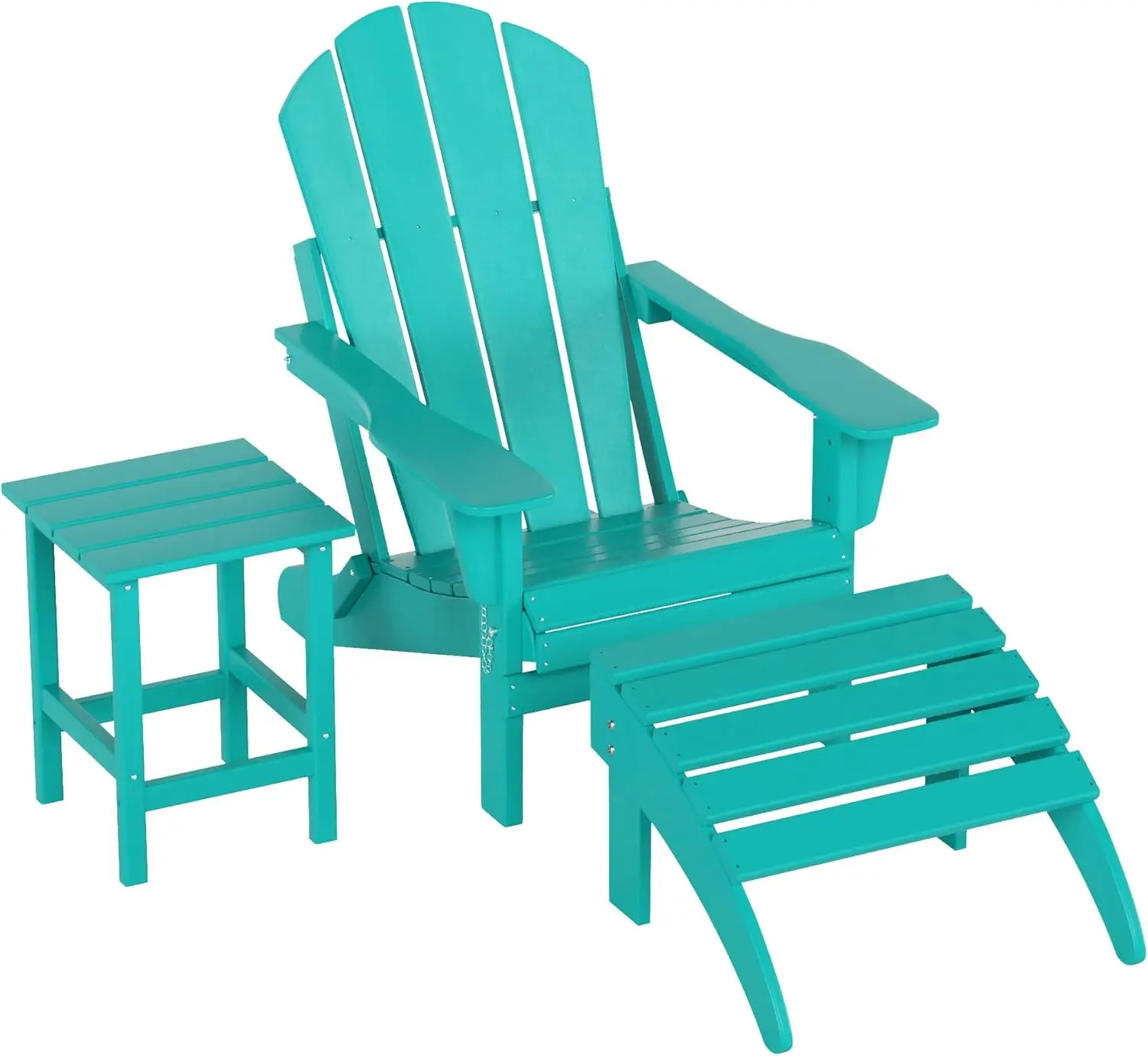 Malibu Outdoor Lounge Chairs, 3-Pieces Adirondack Chair Set with Ottoman and Side Table, All Weather Poly Lumber