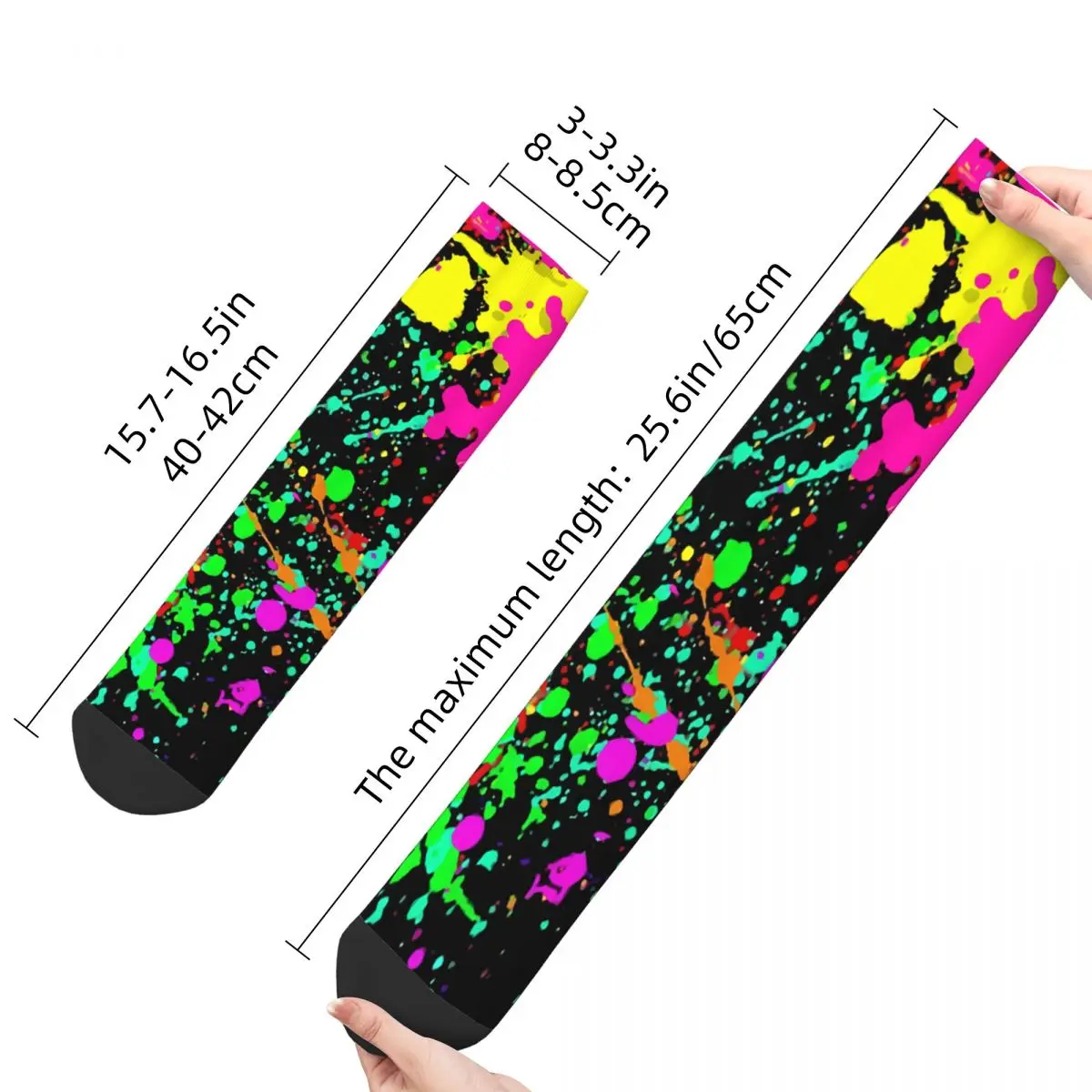 Funny Crazy Sock for Men Glow In The Dark Neon Rainbow Hip Hop Harajuku Happy Pattern Printed Boys Crew Sock Novelty Gift