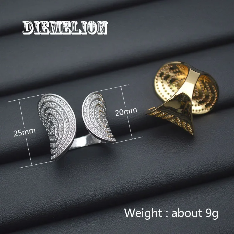 Luxury Two Tone Full Pave Cubic Zirconia Rings for Women Big Wide Open Rings Wedding Party Newly Design Modern Fashion Jewelry