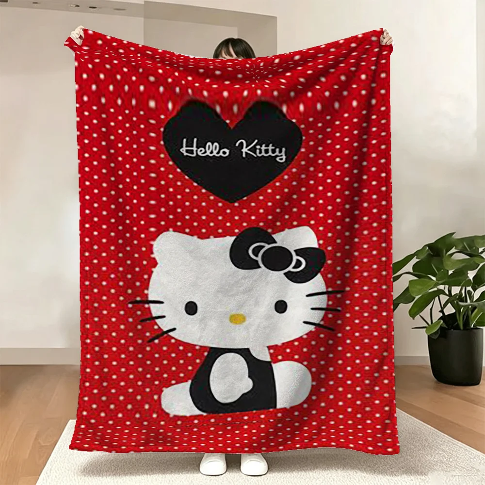 Red Polka Dot Hello Kitty Heart Pattern Throw Blanket Soft Blanket for Sofa Bed Living Room Home Decor Kids Girls Gift